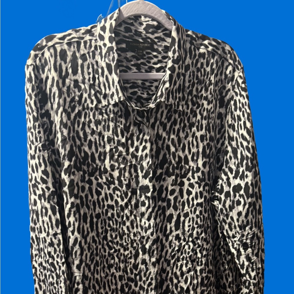 Banana Republic Black and White Animal Print Silk Shirt